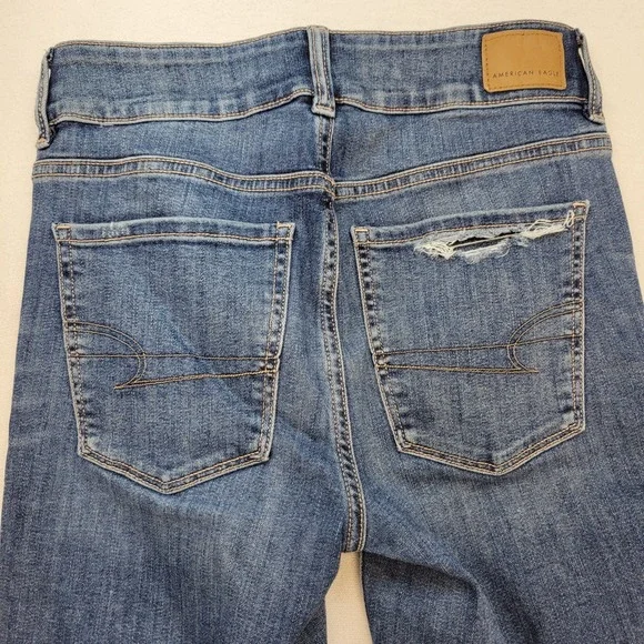American Eagle Jeans Womens 4 Short Artist Flare High Rise Ripped Raw Hem Denim - Picture 4 of 11